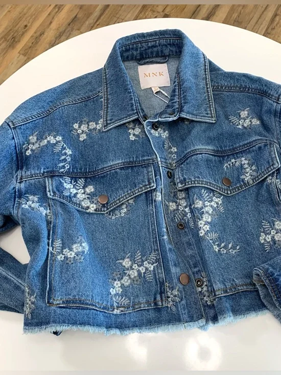 Embroidered Denim Crop Fringe Jacket - Picture 4 of 9